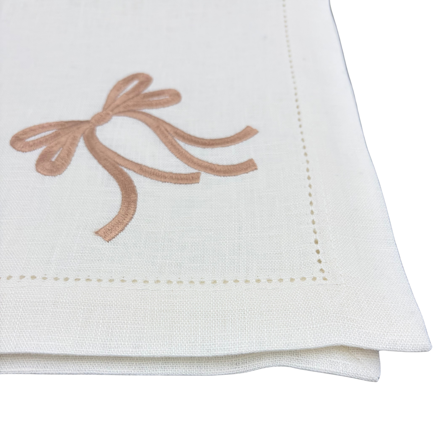 Linen Napkin in White with Bow in Beige made with 100% European Linen - La Dinette