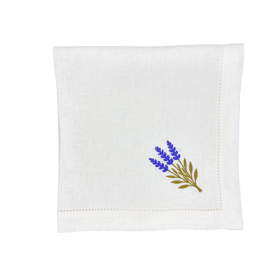 Linen Napkin in White with Lavander Flower made with 100% European Linen - La Dinette