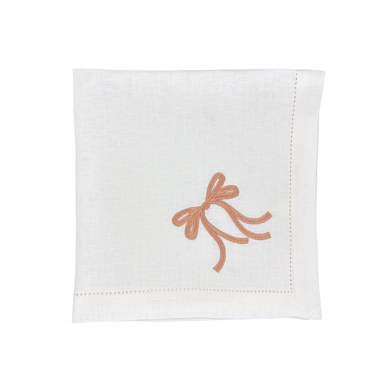 Linen Napkin in White with Bow in Beige made with 100% European Linen - La Dinette