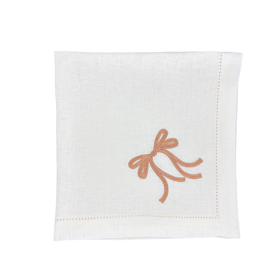 Linen Napkin in White with Bow in Beige made with 100% European Linen - La Dinette