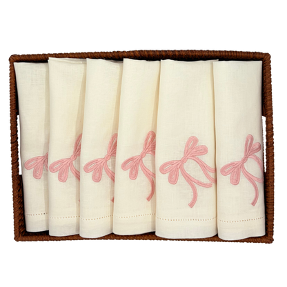 6 x Hørserviet - Sløjfe Dusty Rose