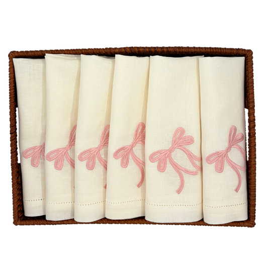 6 x Hørserviet - Sløjfe Dusty Rose