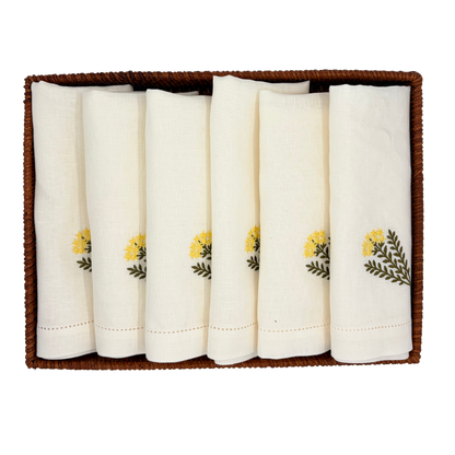 6 x Hørserviet - Sennepsblomst