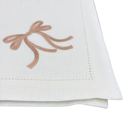 Linen Napkin in White with Bow in Beige made with 100% European Linen - La Dinette
