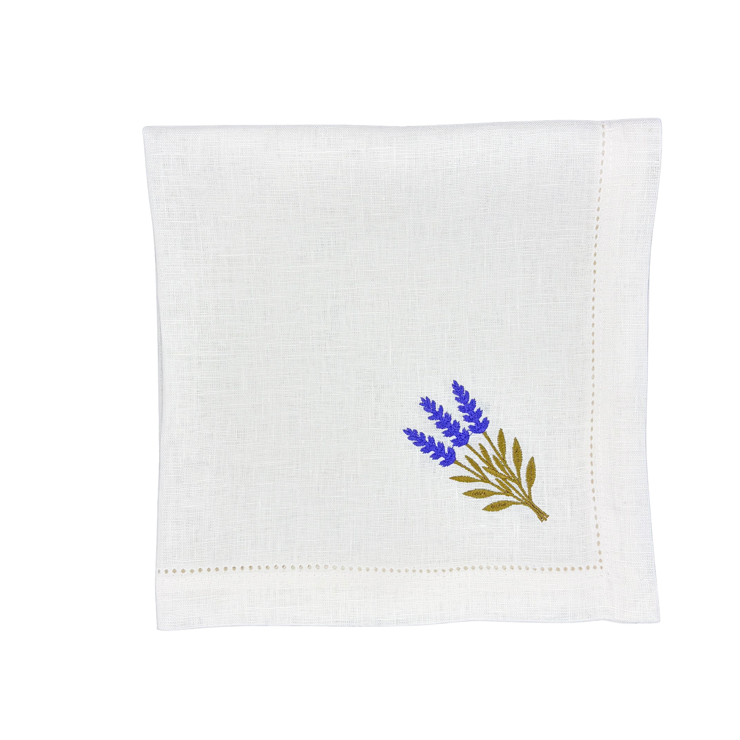 Linen Napkin in White with Lavander Flower made with 100% European Linen - La Dinette