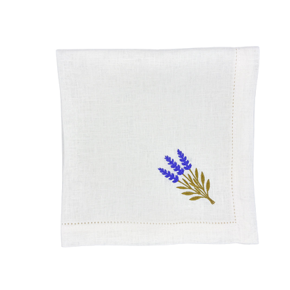 Linen Napkin in White with Lavander Flower made with 100% European Linen - La Dinette