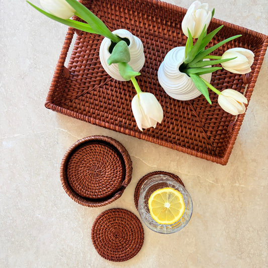 Rattan Coaster -  6 stk