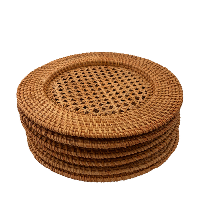6 x Rattan Dækkebrik - natur