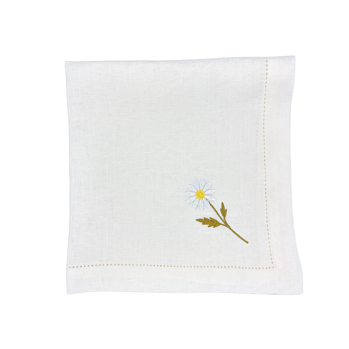 Linen Napkin in White with Chamomile Flower made with 100% European Linen - La Dinette