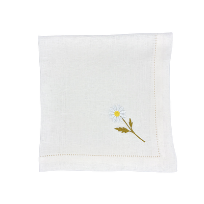 Linen Napkin in White with Chamomile Flower made with 100% European Linen - La Dinette