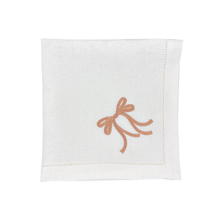 Linen Napkin in White with Bow in Beige made with 100% European Linen - La Dinette