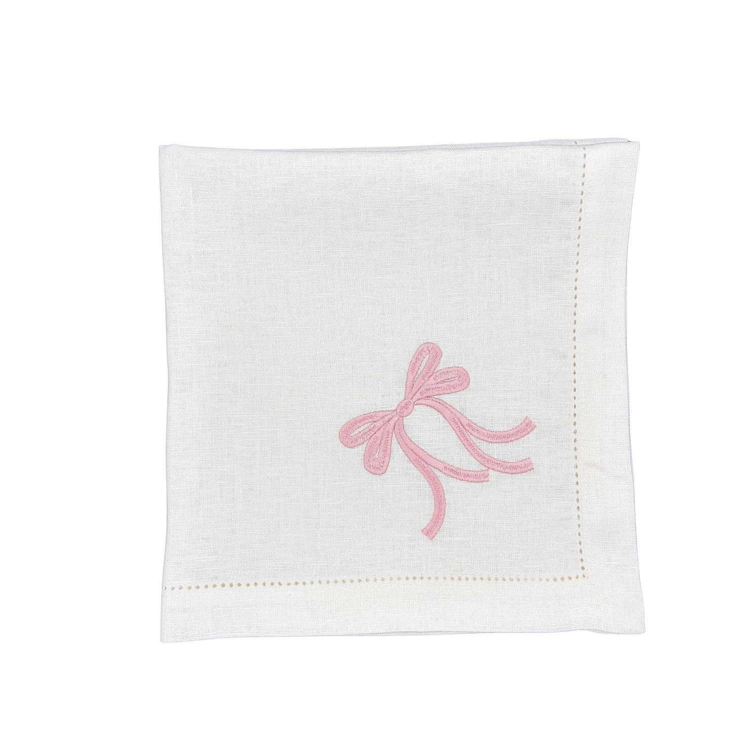 Linen Napkin in White with Bow in Light Pink made with 100% European Linen - La Dinette